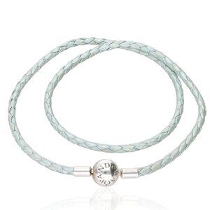 Authentic Pandora Sterling S925 ALE Light Blue Leather Double Wrap Bracelet